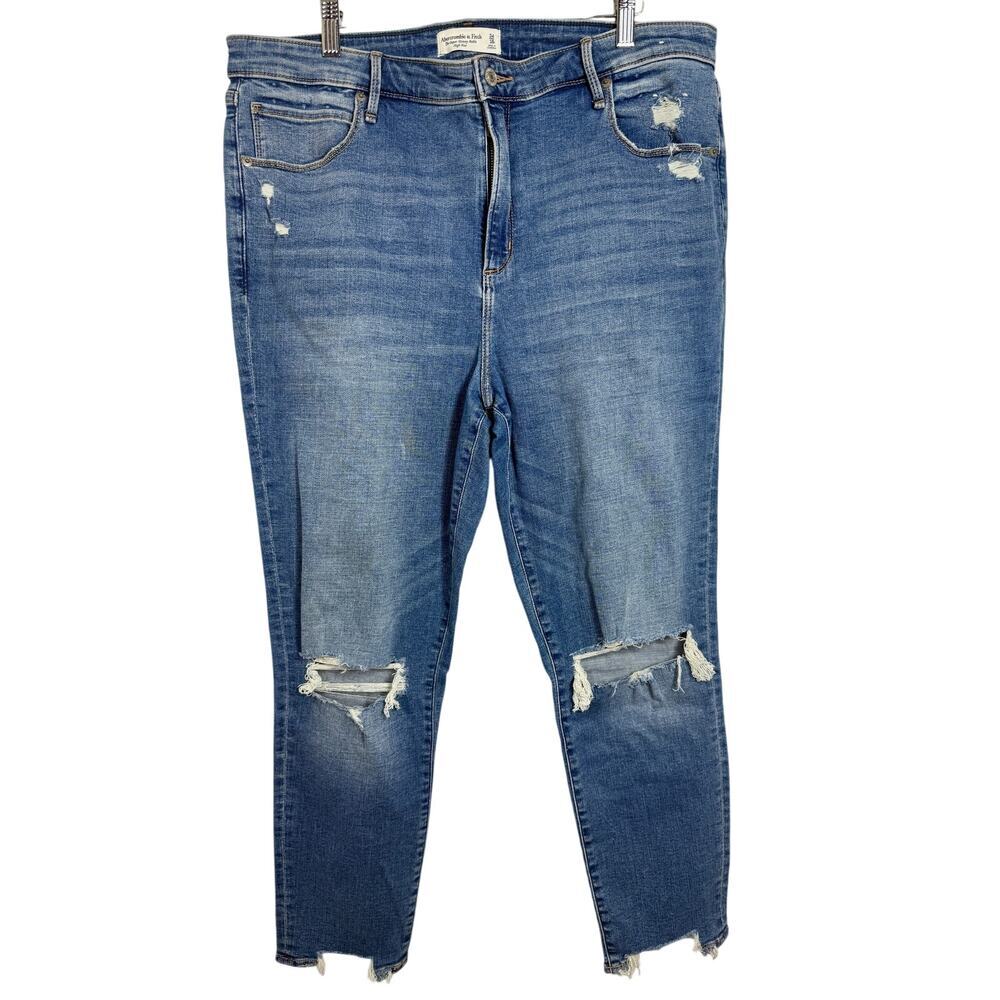 Abercrombie & Fitch Super Skinny Ankle High Rise Blue Denim Jeans Size 34 18 R